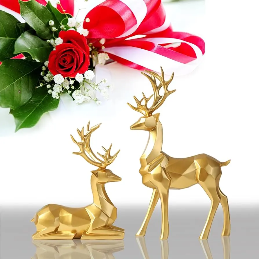 2pcs Deer Decor Craft, Deer Figurine, Home Decoration, Desktop Ornament, Modern Minimalist Style Deer Best Gifts Birthday Graduation