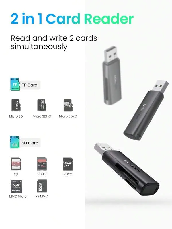 قارئ بطاقات يوجرين USB 3.0 إلى SD Micro SD TF محول بطاقة الذاكرة لملحقات الكمبيوتر المحمول قارئ بطاقات ذكية متعددة