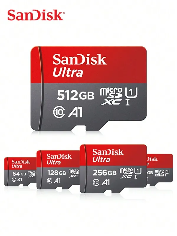بطاقة ذاكرة SanDisk Micro SD من الفئة 10 MicroSD بسعة 32 جيجابايت و64 جيجابايت و128 جيجابايت و256 جيجابايت و512 جيجابايت A1 Flash Micro SD بسرعة 100 ميجابايت/ثانية وبطاقات TF