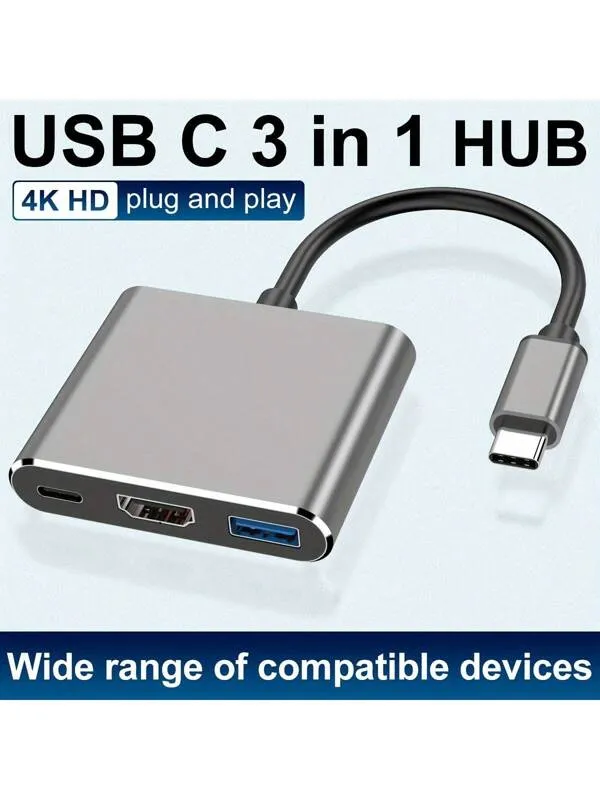 محول متعدد المنافذ من النوع C إلى HDTV 3 في 1، موزع من النوع C بمخرج Thunderbolt 3 إلى HDTV 4K ومنفذ USB 3.0 ومنفذ شحن USB-C، محول AV رقمي لأجهزة Pro/Air