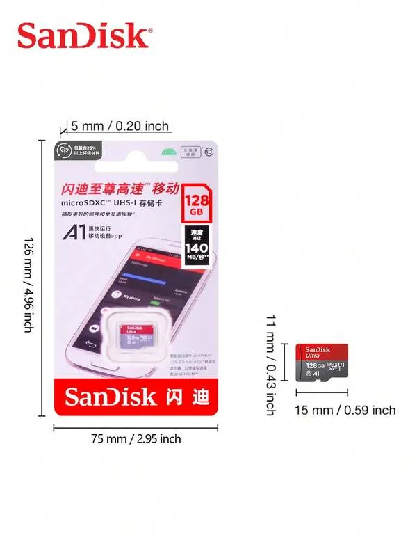 بطاقة ذاكرة SanDisk Micro SD من الفئة 10 MicroSD بسعة 32 جيجابايت و64 جيجابايت و128 جيجابايت و256 جيجابايت و512 جيجابايت A1 Flash Micro SD بسرعة 100 ميجابايت/ثانية وبطاقات TF