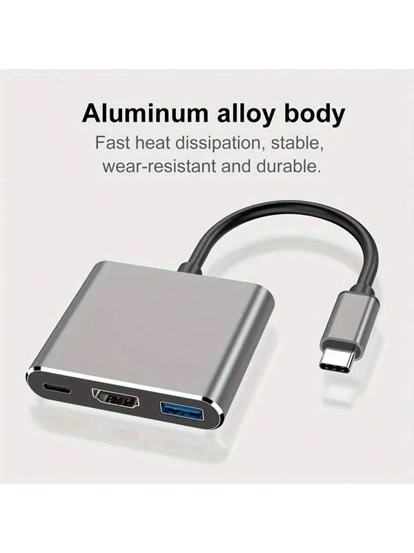 محول متعدد المنافذ من النوع C إلى HDTV 3 في 1، موزع من النوع C بمخرج Thunderbolt 3 إلى HDTV 4K ومنفذ USB 3.0 ومنفذ شحن USB-C، محول AV رقمي لأجهزة Pro/Air